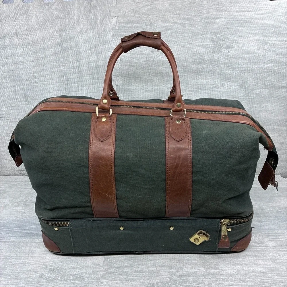 Vintage Orvis Battenkill Duffle Bag Large Separate Bottom Section Canvas Twill